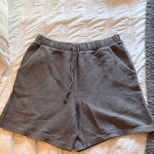 PINK Victoria's Secret Ribbed Knit High-Waist Drawstring Shorts - Gray